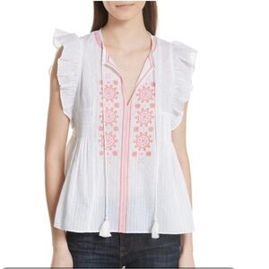 KATE SPADE
Mosaic Embroidered Tassel Top In Fresh White